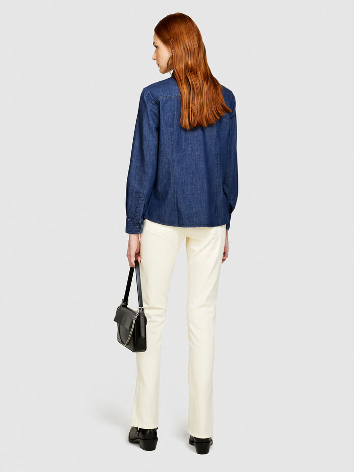 Camisa de jeans comfort fit - camisas para mulher - Azul-Escuro | Sisley image number 3